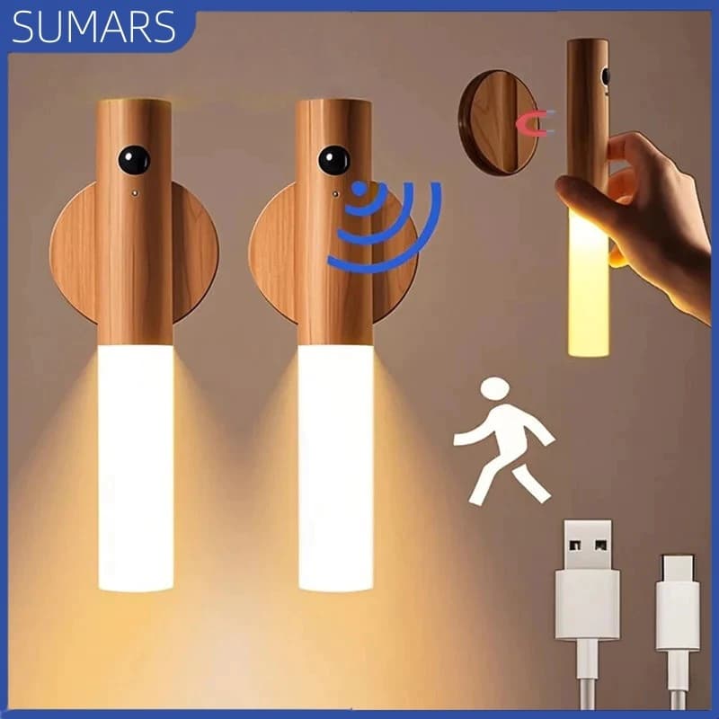Luminária LED Inteligente com Sensor Movimento Magnética Recarregável para Parede Luz Quente