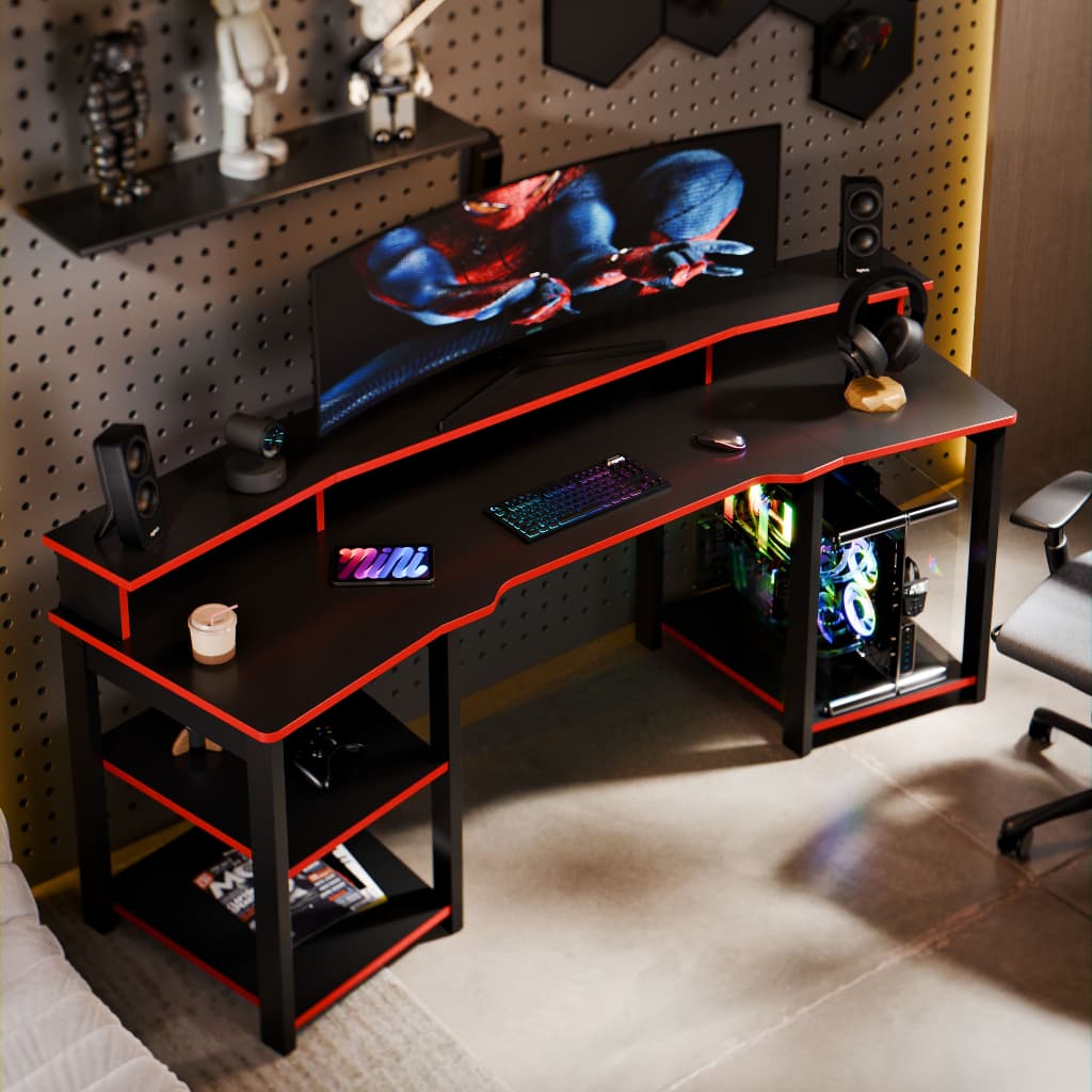 Mesa Gamer Escrivaninha Oslo Para Setup Gamer Com Prateleiras E Suporte Para Monitor Design Moderno