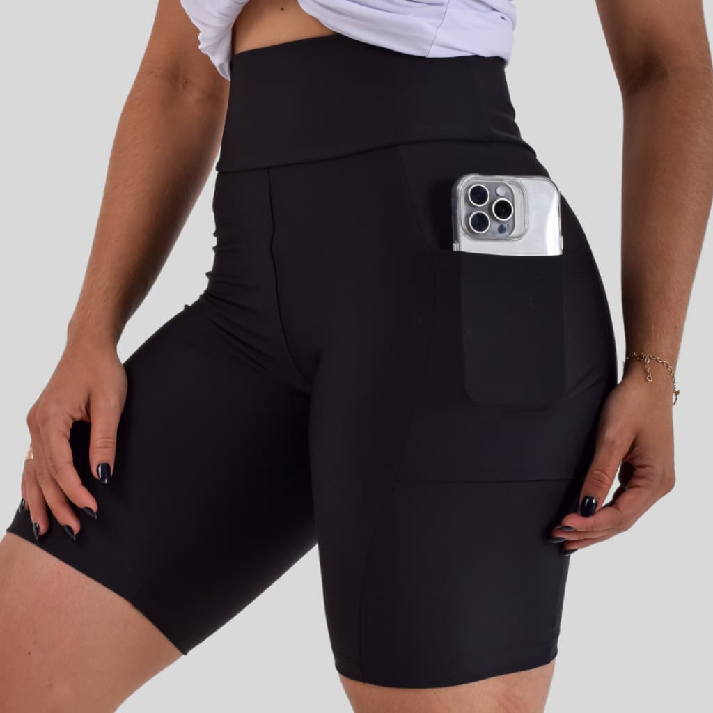 Bermuda Academia Com Bolso Feminina Ciclista Cós Alto