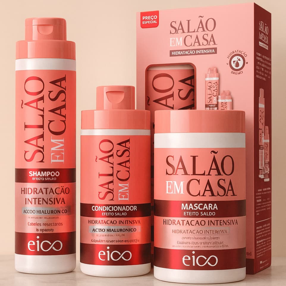 KIT Eico Salão Em Casa Hidratação Intensiva Shampoo 800ml e Condicionador 450ml + Máscara 1kg