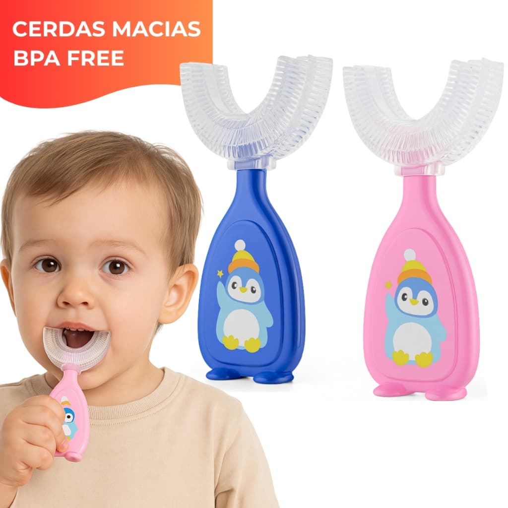 Escova Dental Infantil Formato U 360° Silicone Cerdas Macias Bebê Criança Higiene Oral