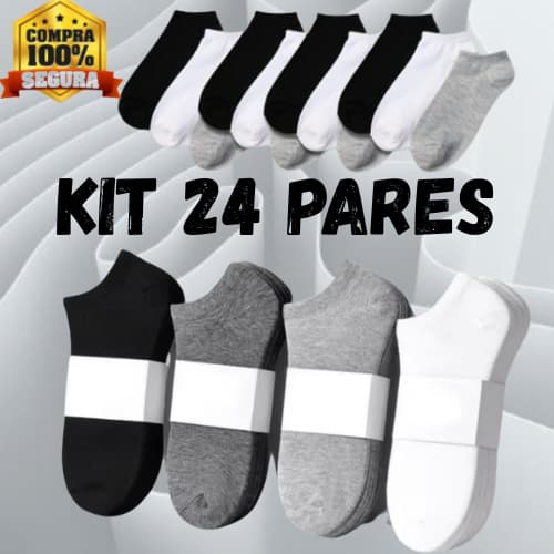 Kit Até 24 Pares de Meias Soquetes Confortaveis Para o Dia a Dia Masculino Feminino Unissex