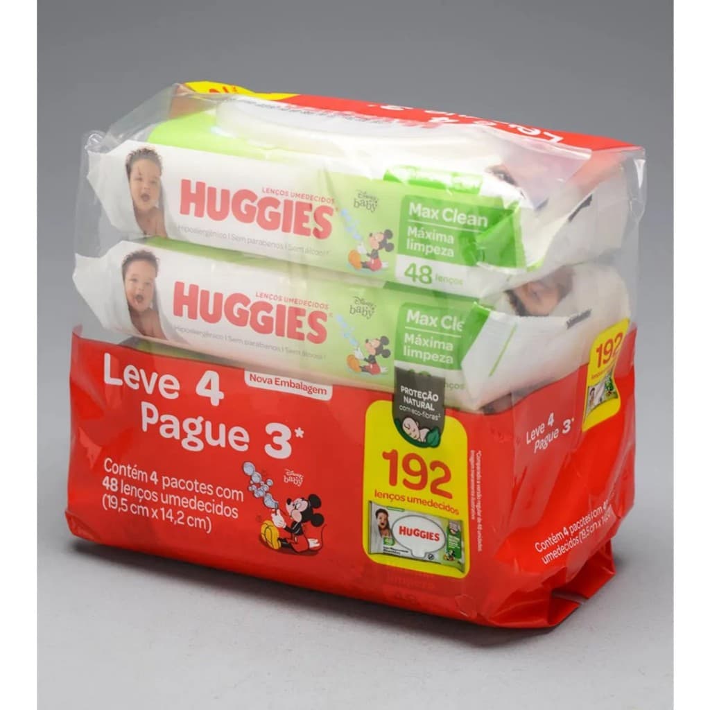 Kit Lenços Umedecidos HUGGIES CLASSIC 1X48 - 4X48 - 2X96 NATURAL BABY 3X100 - 5X100 - 10X100