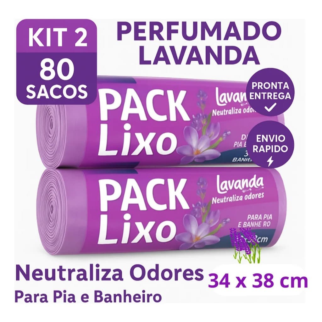 Saco de lixo Perfumado Pia e Banheiro 80un lavanda Neutraliza Odores cheiroso