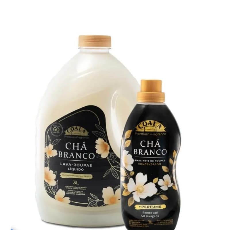 Coala Chá Branco – Lava Roupas 3, 5L + Amaciantes 1L | Perfume Premium e Maciez Incrível monte o seu kit
