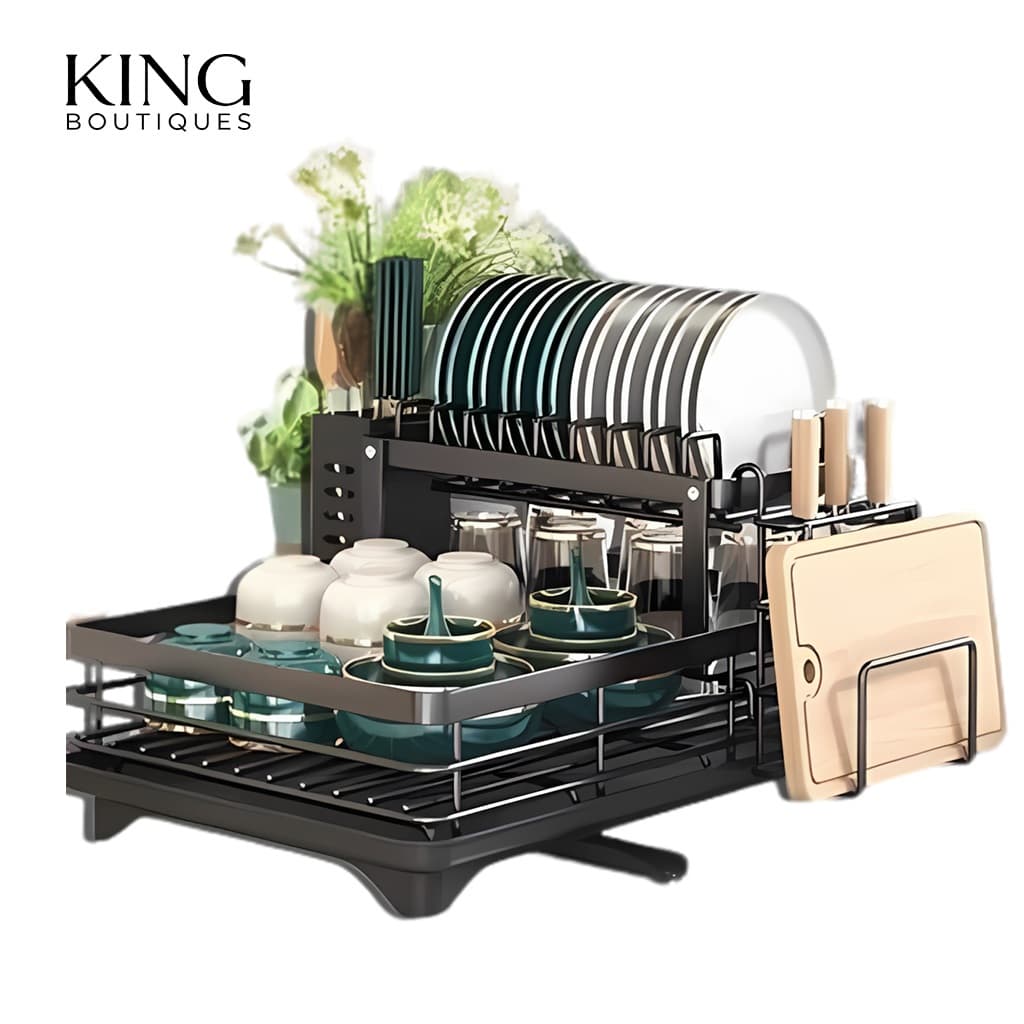 Escorredor de Louça Organizador de Pia Rack de Cozinha Duplo Aço Carbono Com Porta Copos Talheres
