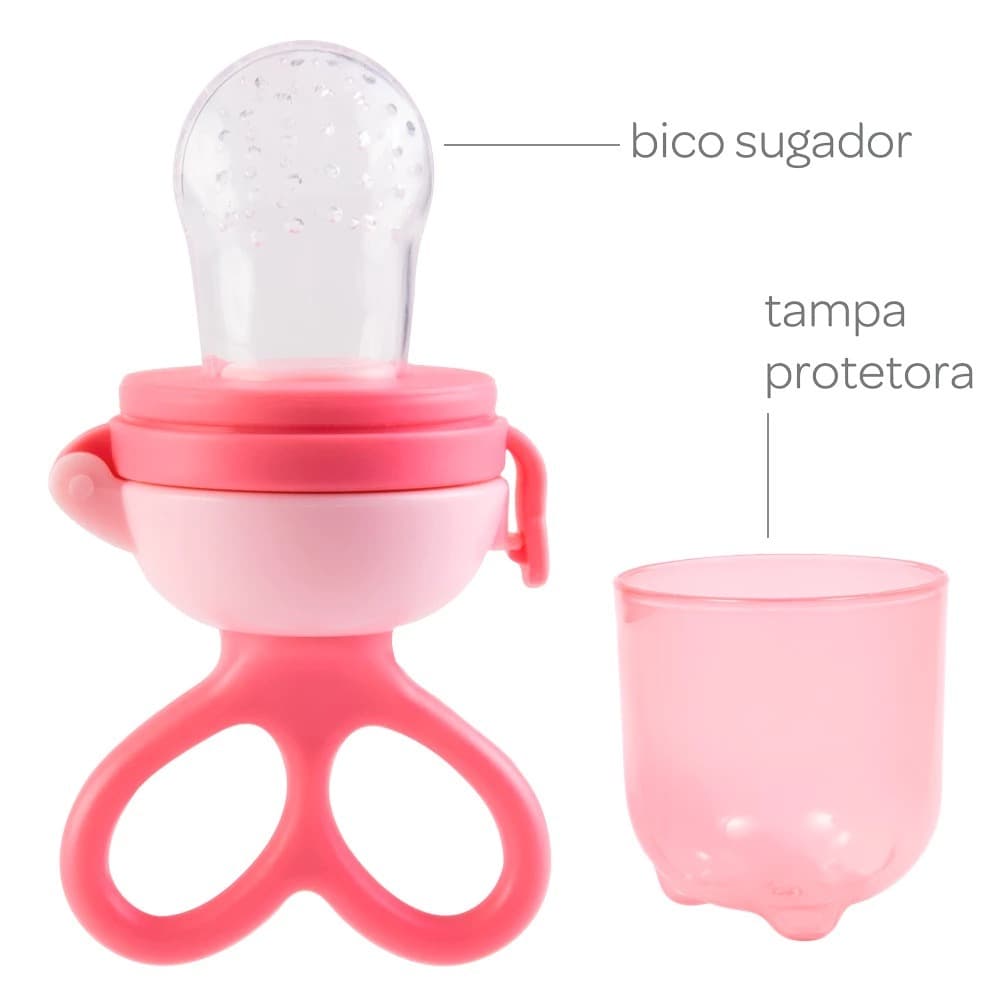 Porta-frutinha Sugador Silicone C/tampa Bebê Buba Azul Rosa +6m