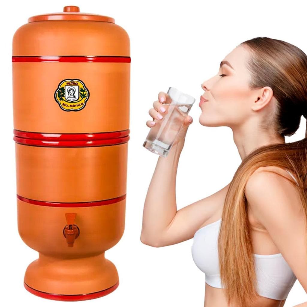 Filtro de Barro Artesanal Premium 06 Litros com Vela Tripla Ação Carvão Ativado Alcalina + Bóia