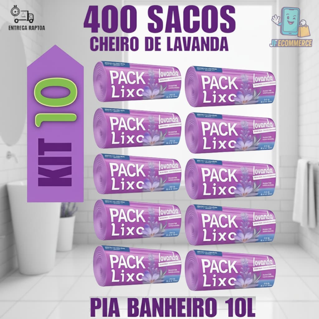 Kit 10 Sacos de Lixo Perfumados Lavanda Rolos Econômico 400 Sacos Pia e Banheiro Neutraliza Odores