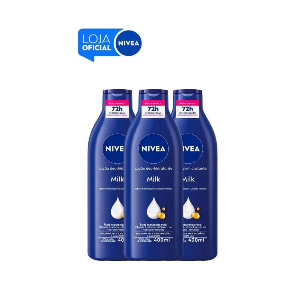 KIT NIVEA Loção Hidratante Milk Pele Seca a Extrasseca 400ml -3 Unidades BBB 26