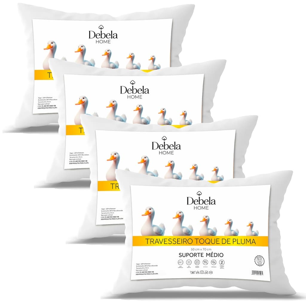 Kit C/ 4 e 2 Travesseiro Pluma de Ganso Confortavel e Macio Antiacaro 50x70cm