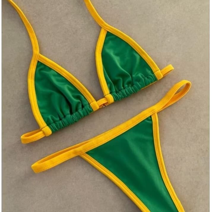 biquini Brasil fita cortininha bicolor fio dental copa bronze