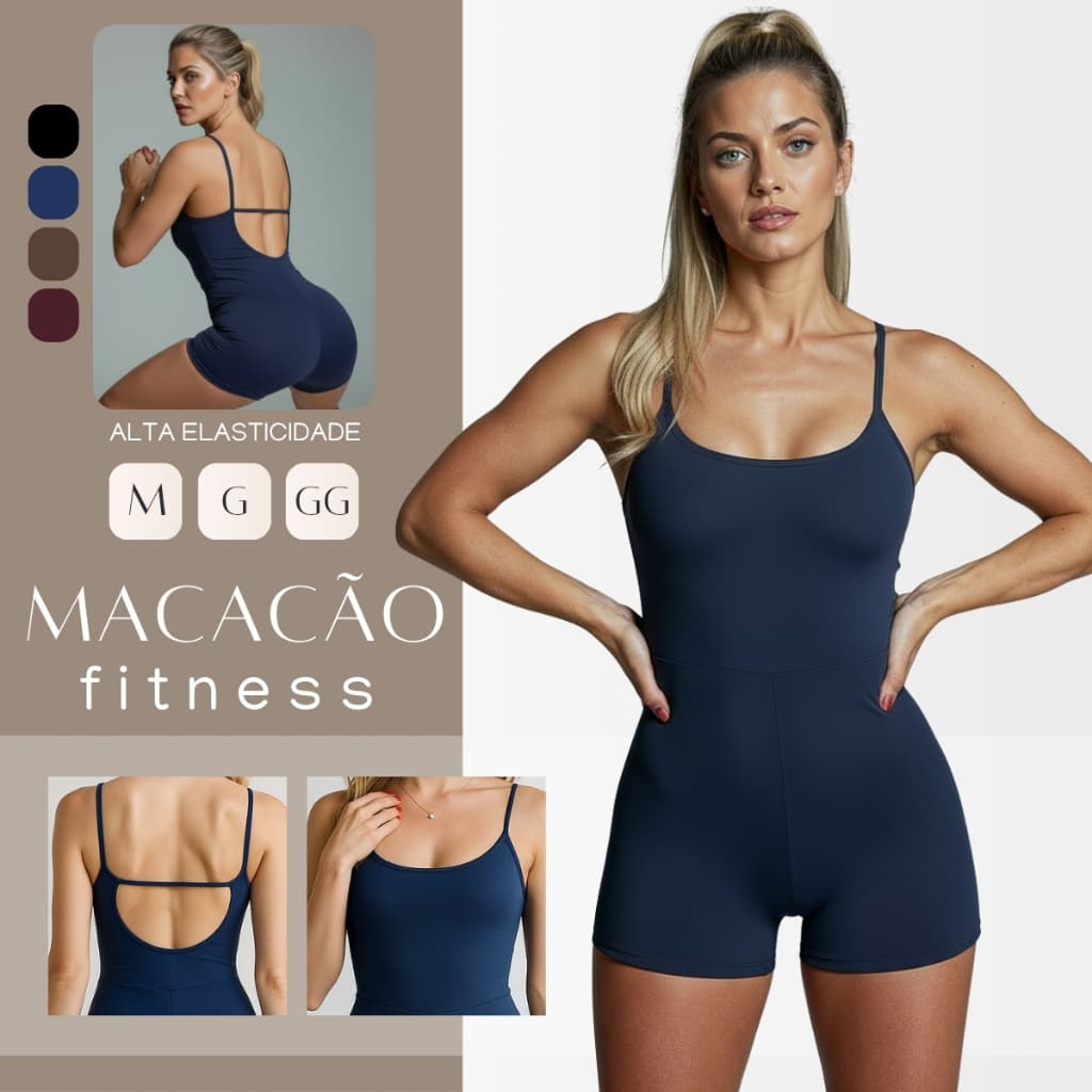 Macaquinho Fitness Academia Feminino Shorts Top Alça Suplex