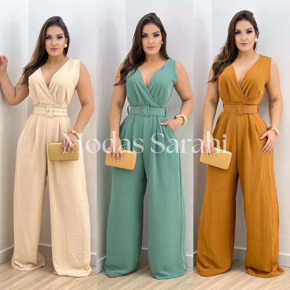 Macacão Feminino Duna Pantalona com Bojo e Cinto 003