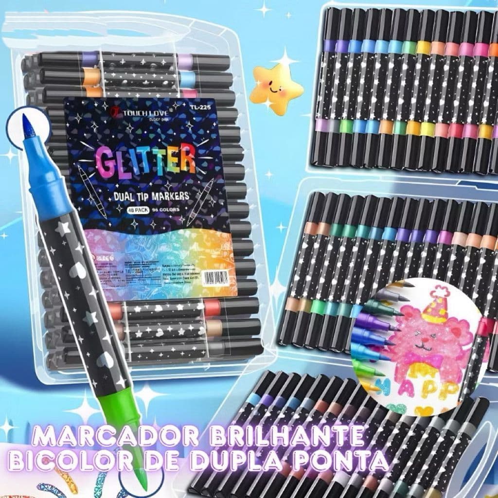 Marcador metálico 24/48/96 cores de glitter de cabeça dupla marcador de cabeça dupla brilhante kit canetinhas coloridas
