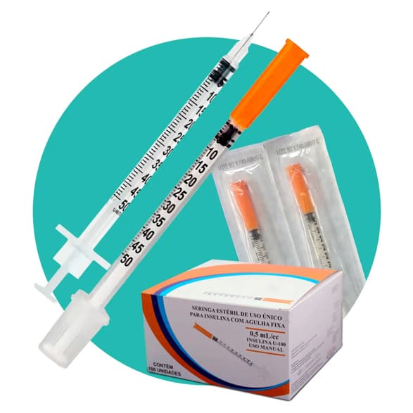 Seringa Insulina Sr 0.5ml 6 x 0.25mm Agulha Fixa Unidade Capacidade 0.5 mL