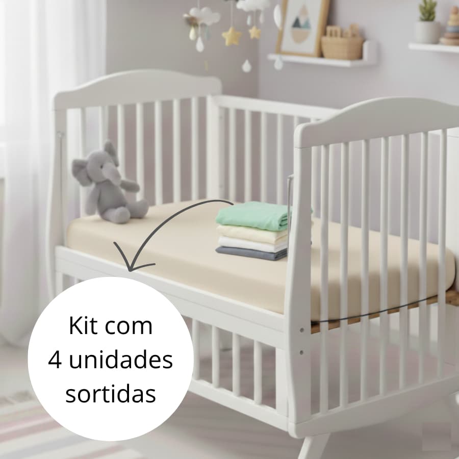 Kit 04 Lençol Com Elástico Microfibra Berço Padrão Americano 130X70cm Tecido Macio