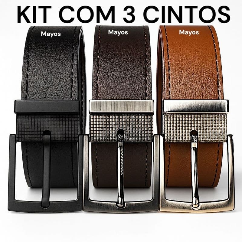 Kit 3 Cinto Masculino Couro Montana - 125 CM ou 150CM (PLUS-SIZE).