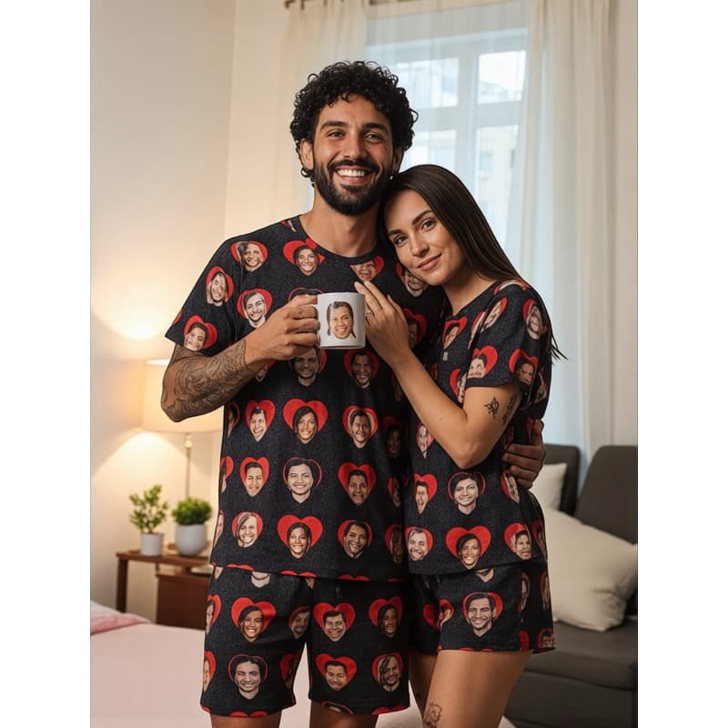 Pijama Estampado Personalizado para Casal – 1 Unidade Exclusiva em Tecido Premium