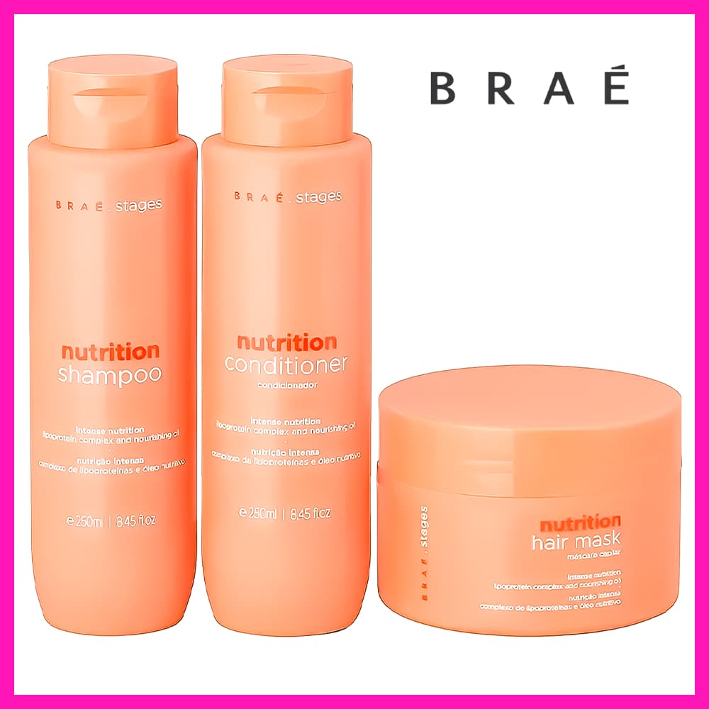 Braé Stages Nutrition Shampoo + Condicionador + Máscara (Nutrição intensa e regeneração da fibra capilar)