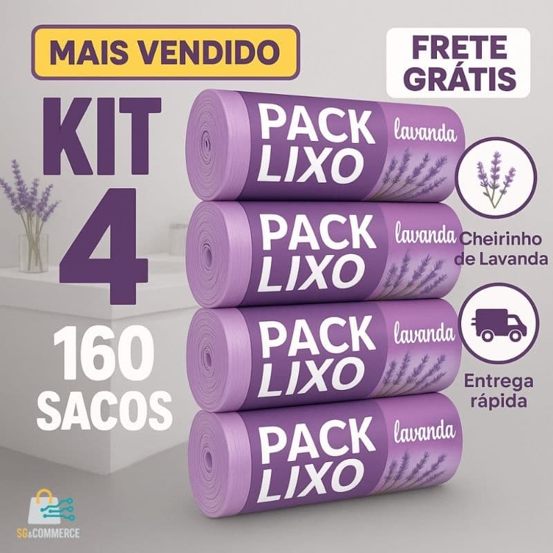 Kit 4 Rolos Saco de Lixo Lavanda 160 Unidades | 34x38cm | Pia e Banheiro | Anti-Odor