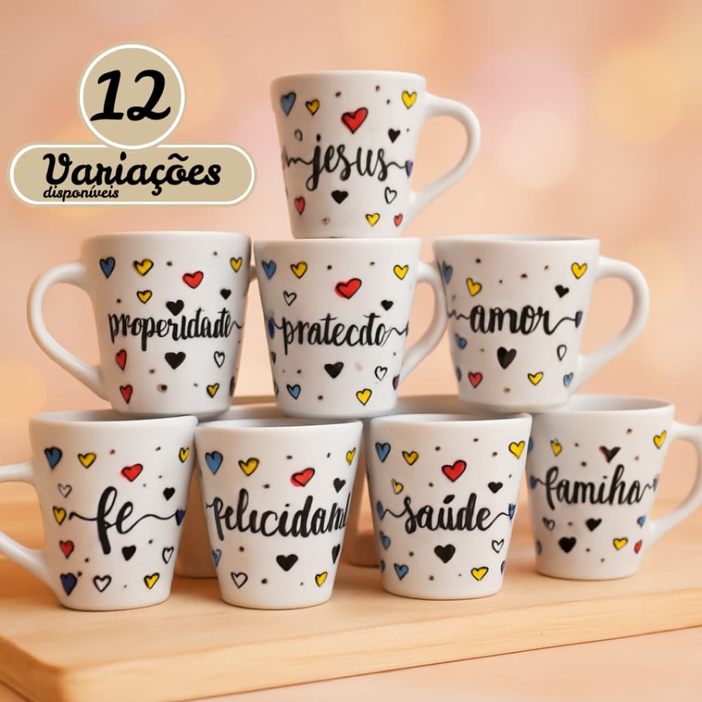 caneca xicara de porcelana estampadas Tulipa gratidão, fé, amor, prosperidade, paz, felicidade