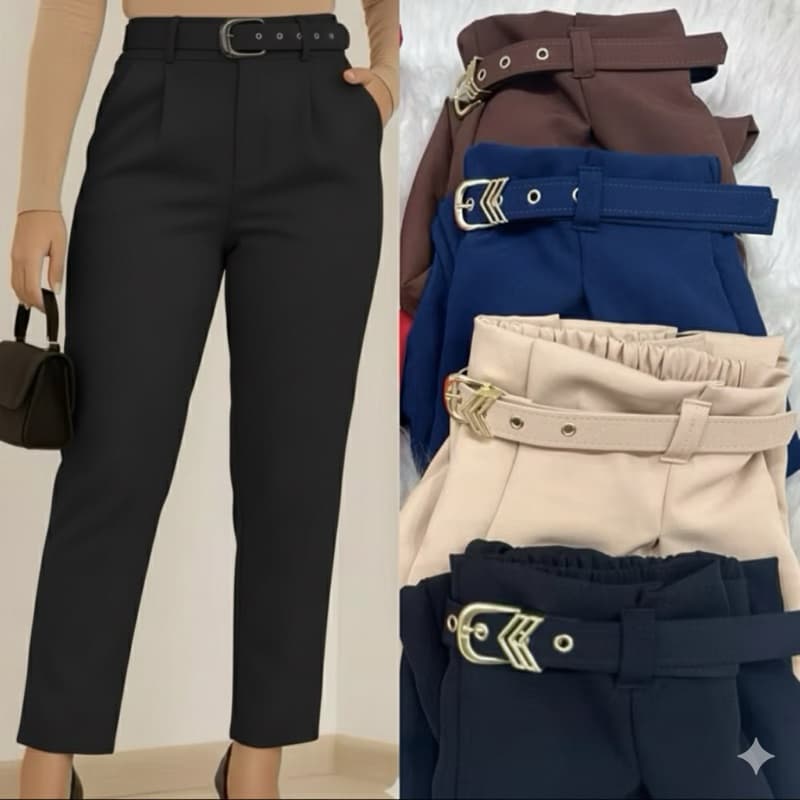 Calça Feminina Alfaiataria Reta Com Cinto Cintura Alta Elegante e Confortável