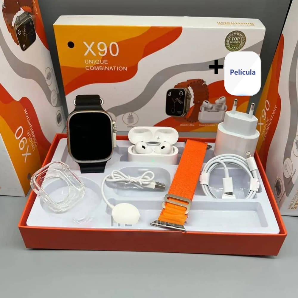 Smartwatch 2026 Novo X90 2.2 Polegadas Para IOS Android Completo 7 em 1 I15 TWS