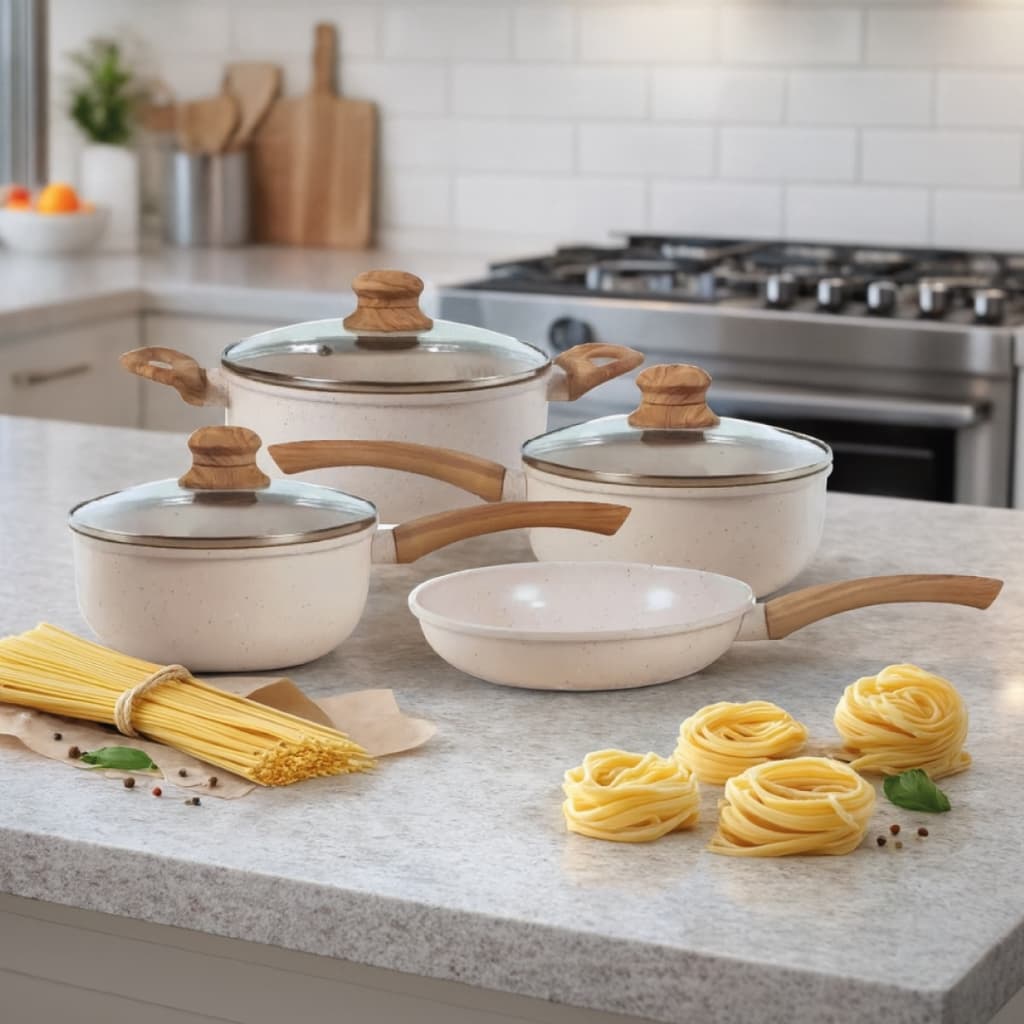 Jogo De Panelas Antiaderente De Indução Revestimento Triplo Cerâmica Reforçada Conjunto Cozinha