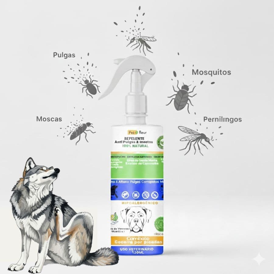 Repelente Natural Afasta Pulgas Carrapatos e Moscas Varejeira para Cães