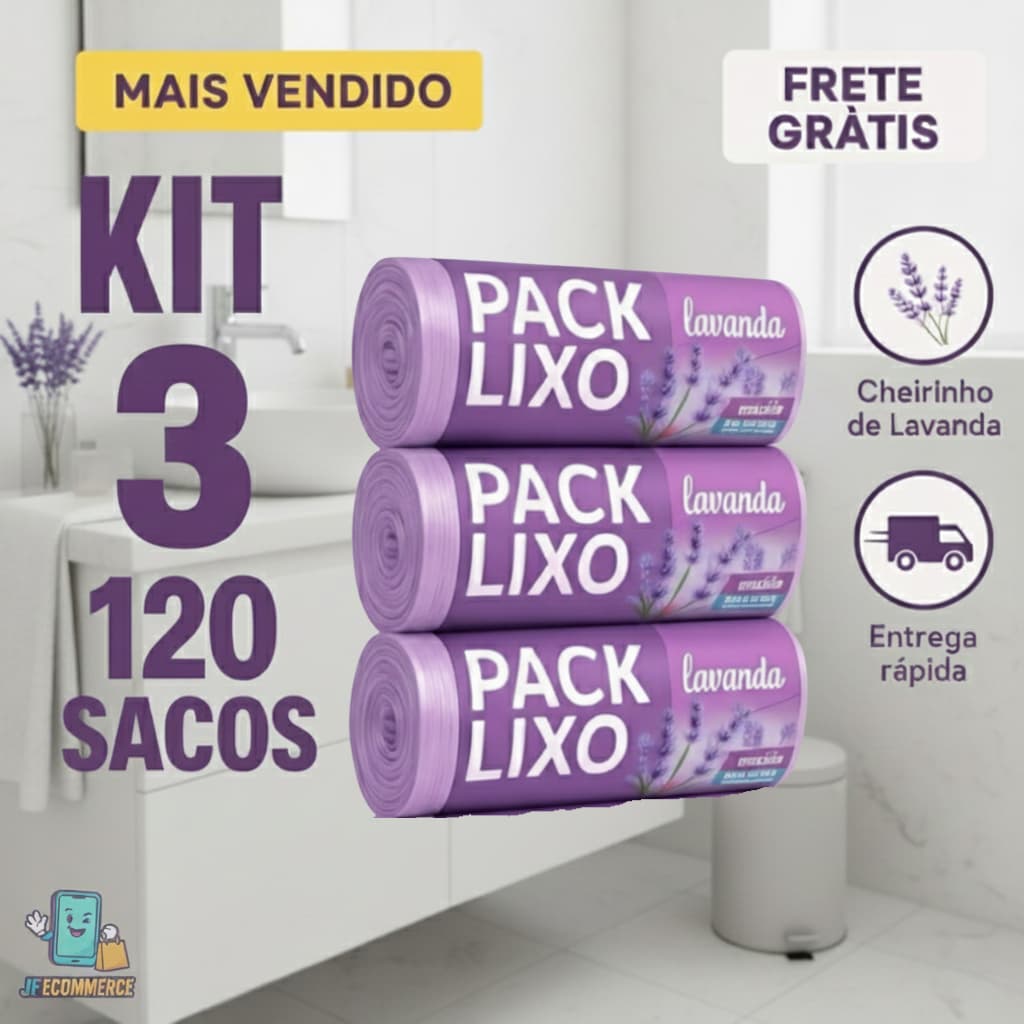 Kit 3 Sacos de Lixo Perfumados Lavanda | 120 Sacos | Pia Banheiro | 34x38cm | Neutraliza Odores