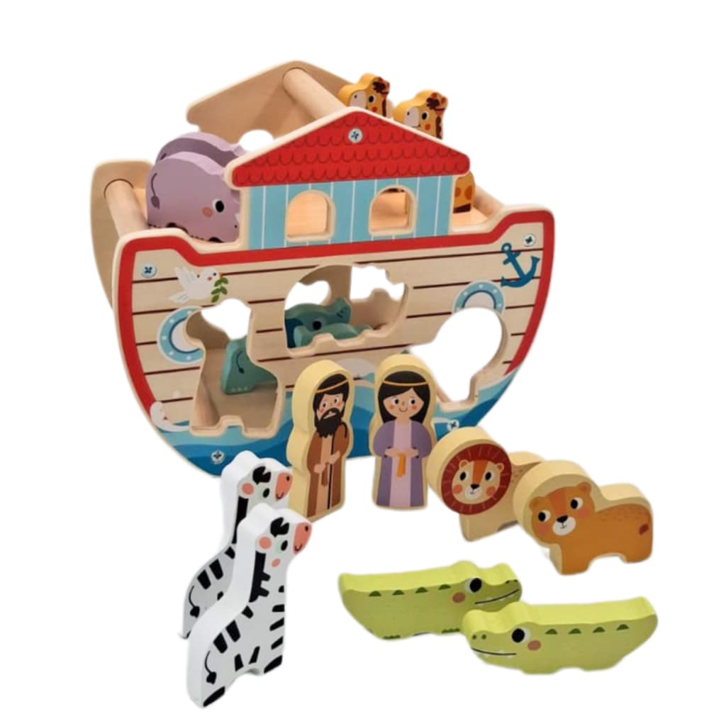 Brinquedo arca de noé em madeira educativo criativo e seguro ideal para crianças a partir de 3 anos