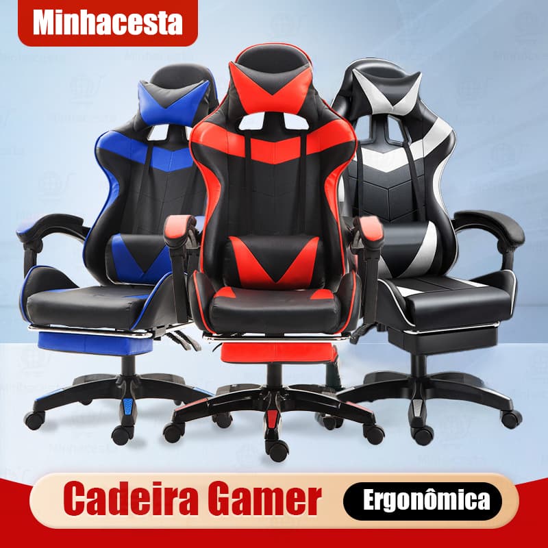 Cadeira Gamer Ergonômica Profissional Reclinação Altura Ajustável Apoio Para Pés Suporte Lombar F19