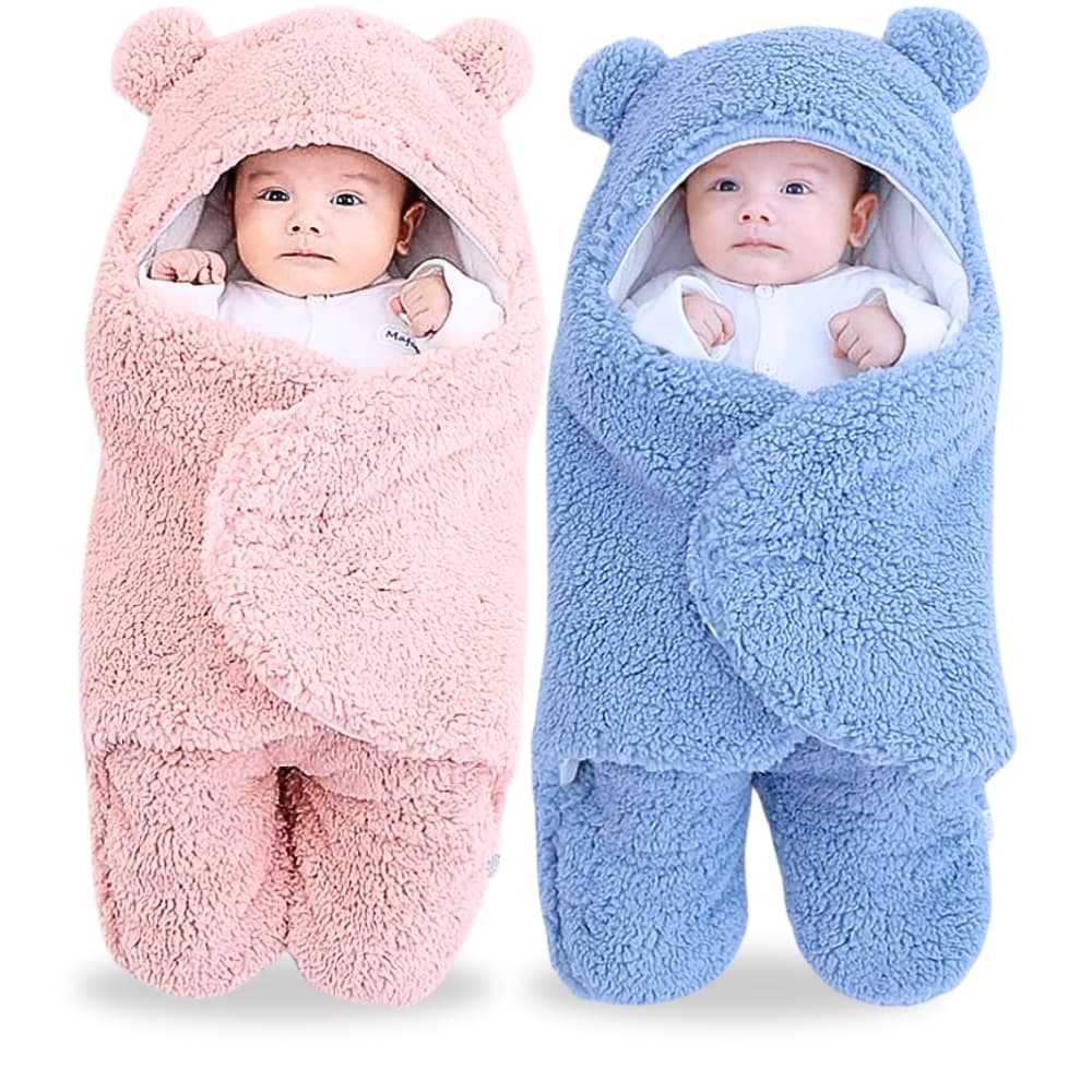Saco de Dormir Bebe Ursinho com Sherpa Inverno Menina e Menino Charutinho Enrolar o Bebe | 2 CORES