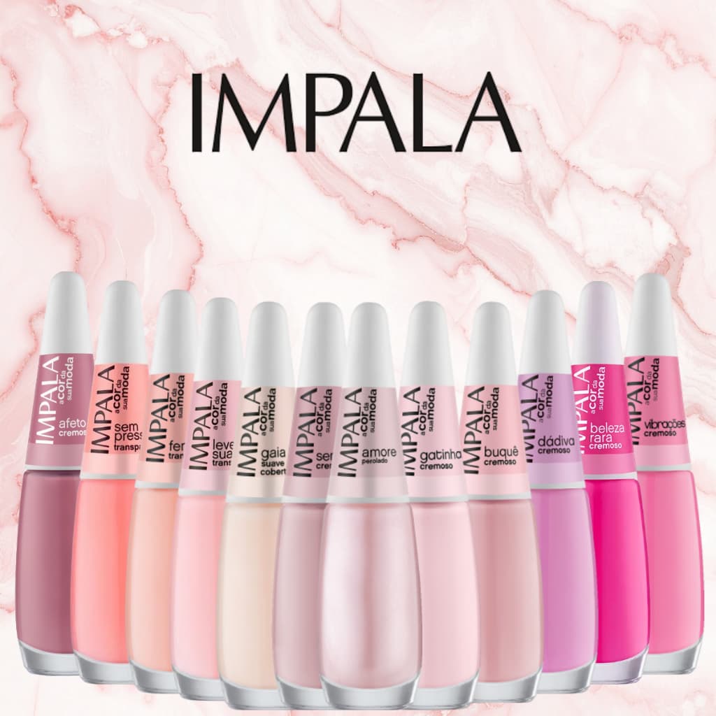 Kit 12 Esmaltes Impala Variação de Cores Rosas Manicures Moda Feminina Atacado