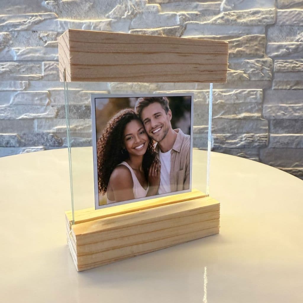 Porta Retrato Base Madeira Decoração Enfeite Personalizável Vidro Sala Estar Jantar