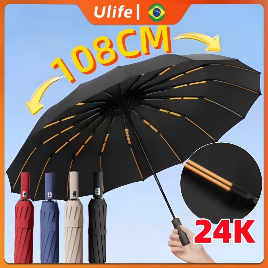 Guarda-chuva Automático 24 Ossos Grande Guarda-sol Sombra Reforçada Dobrável