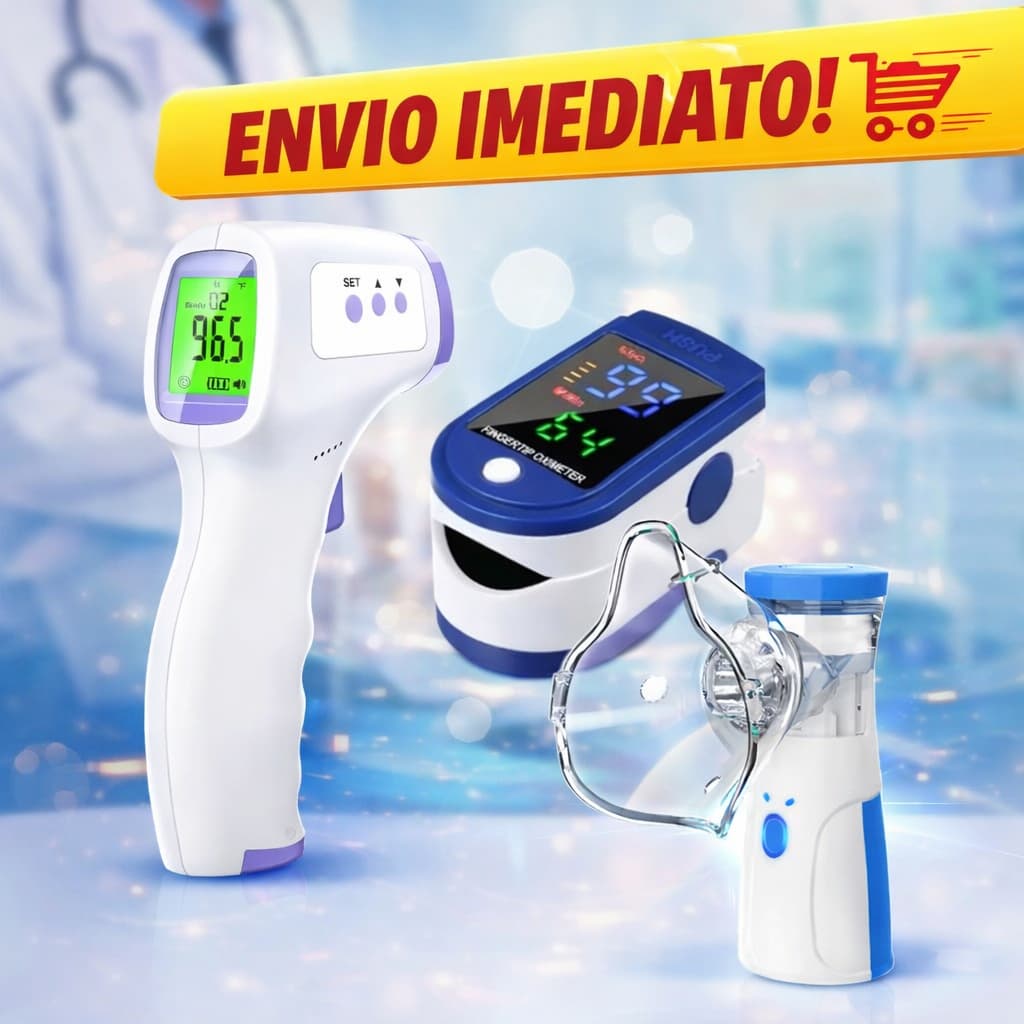 Kit Saude 3 Em 1 Termômetro Digital Infravermelho Oximetro Digital Inalador Portatil Adulto Infantil