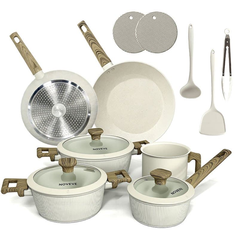 Noveve Kit Panelas Antiaderentes 14 Peças Cor Branco – Cozinha Elegante com Alta Qualidade