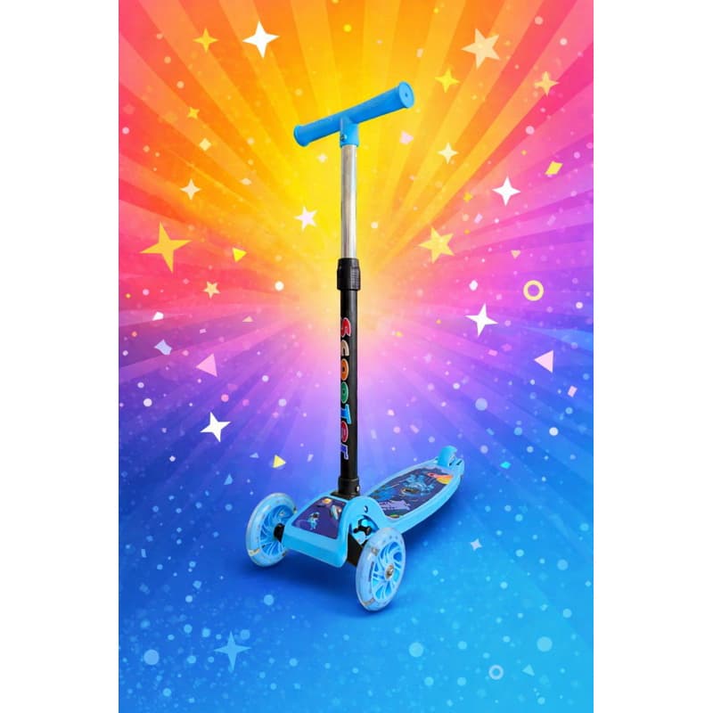 Patinete Infantil Azul  3 Rodas com Luzes – Dobrável e Resistente