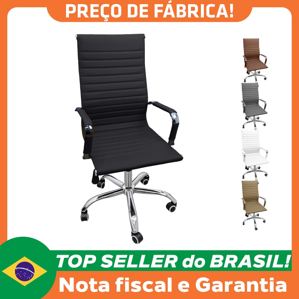 Cadeira Eames Esteirinha Presidente Alta Estofada Couro