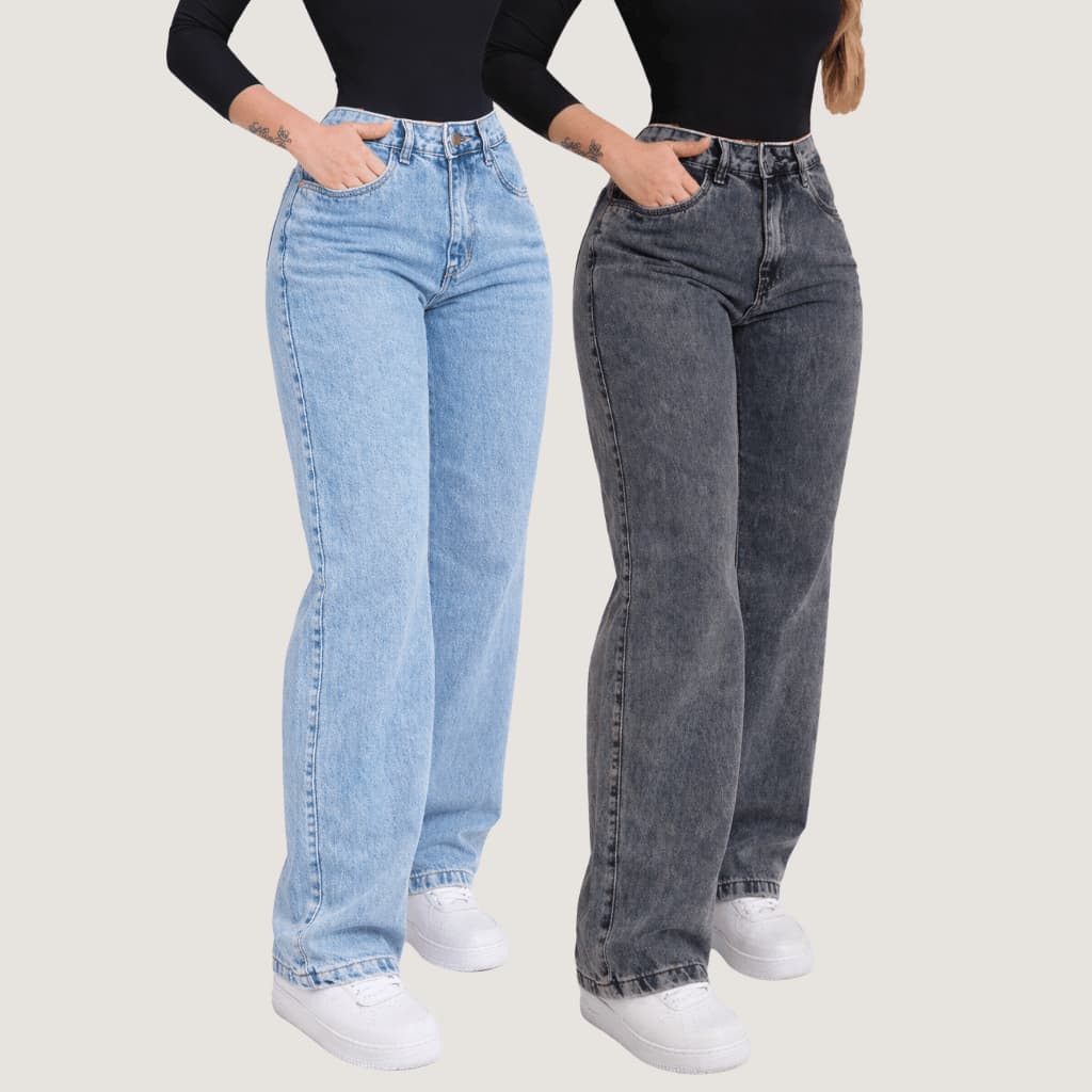 Kit Calça  Wide leg Jeans Grafite Feminina  Pantalona