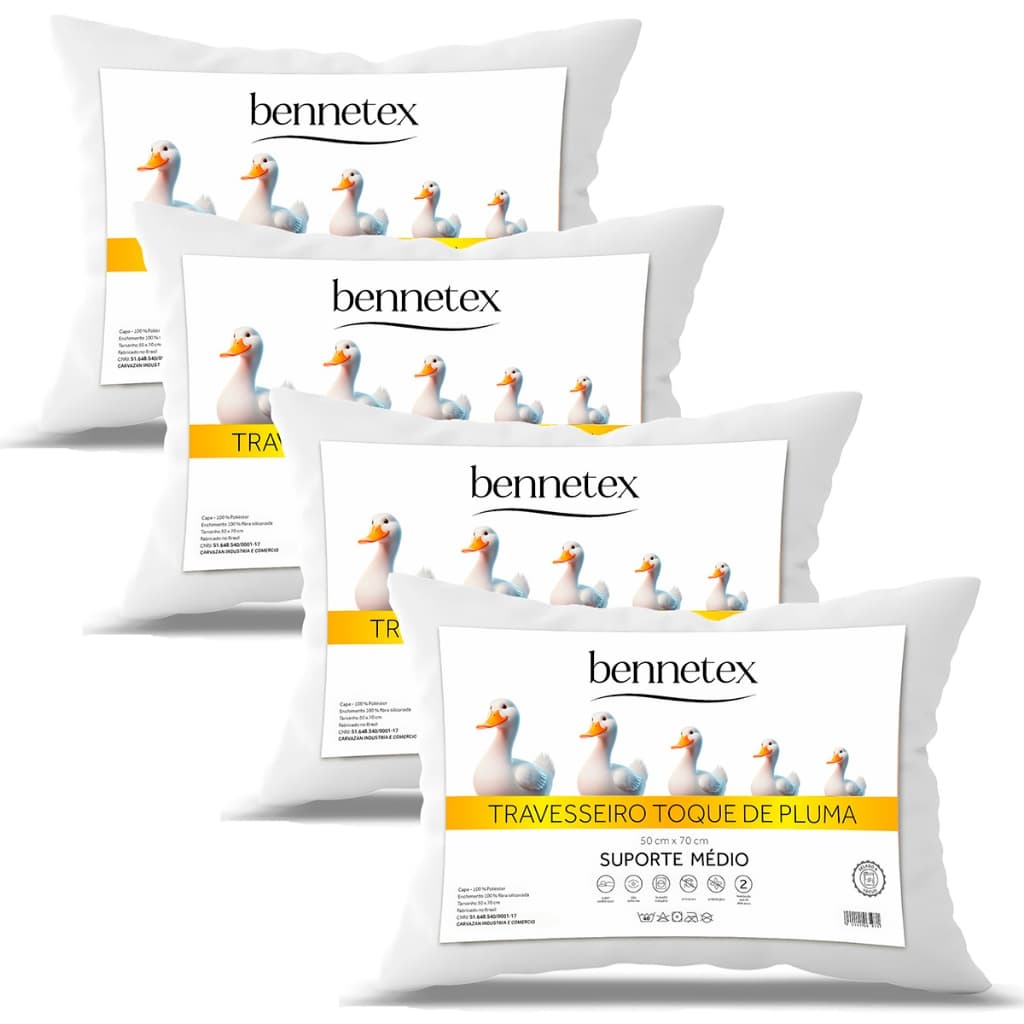 Kit 4 e 2 Travesseiro Pluma de Ganso Confortavel e Macio Antiacaro 50x70cm