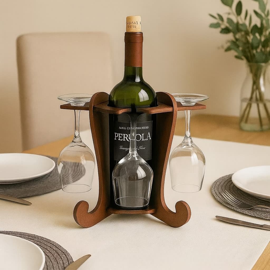Adega de Vinhos Preta com Suporte para 4 Taças Elegância Praticidade Bancada Mesa Mdf