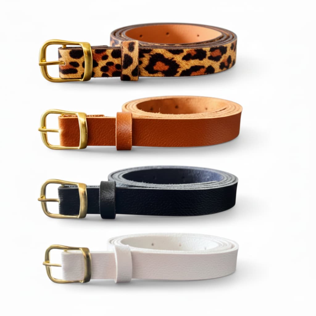 Kit 4 Cinto Feminino Couro Elegante com Fivela Dourada casual plus size – Preto Branco Caramelo - Vanusa