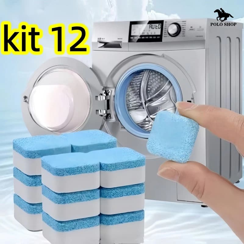 Pastilha Limpa Máquina 12 Unid - Remove Sujeira, Odores e Resíduos com Limpeza Profunda