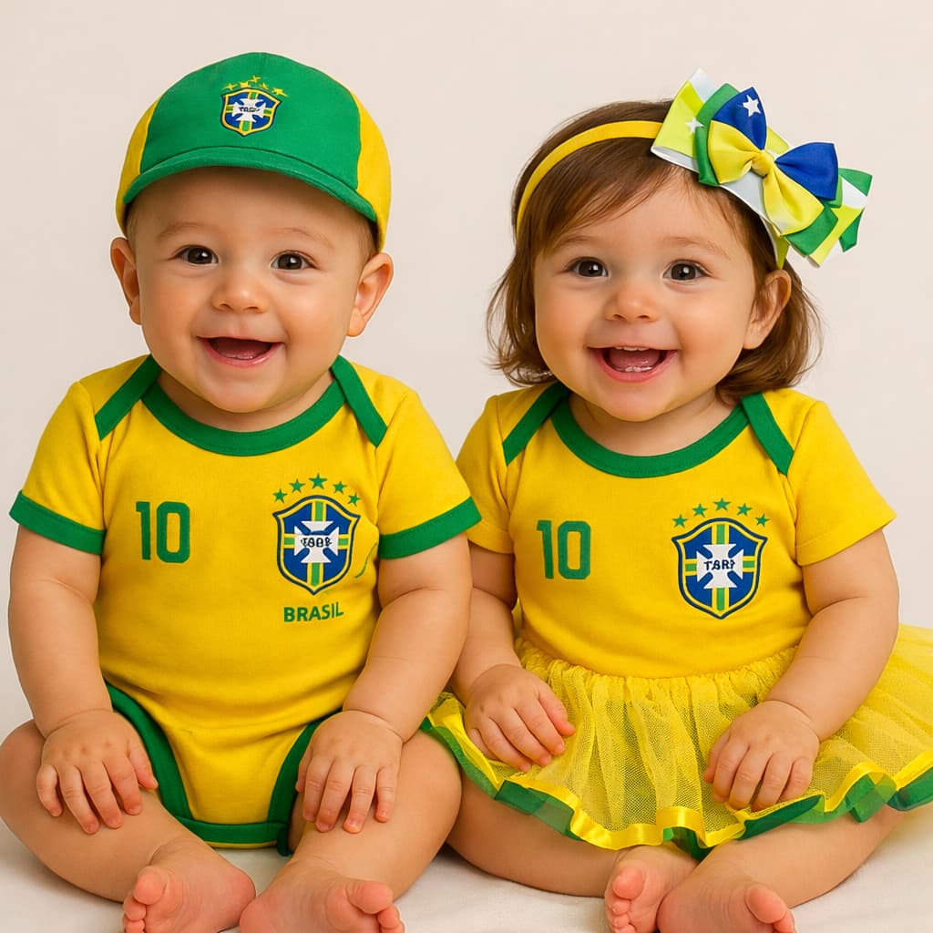 Body Bebê Copa - Brasil - Menino Menina/ Body Bebê Verde e Amarelo Mesverário Brasil Brasileiro