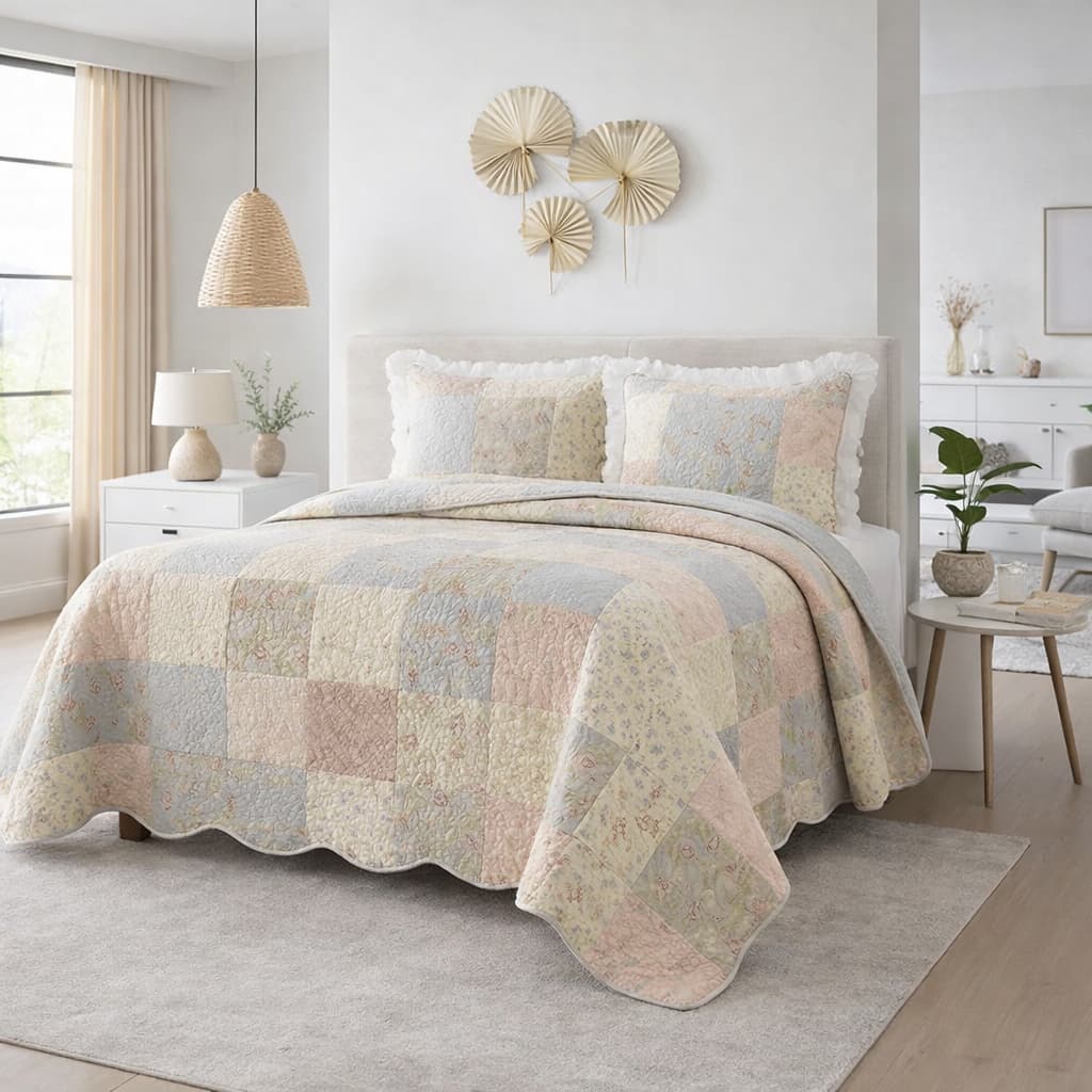 Colcha Queen Cobre Leito Estampado Patchwork Cama Box Posta 2,40x2,20