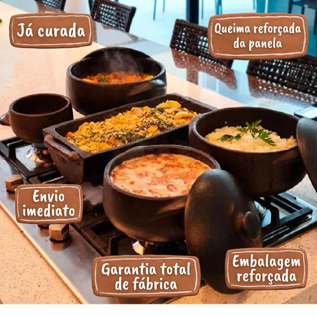 PROMOÇÃO DIA DAS MÃES | Kit Panelas de Barro Capixaba P, M e G (1L, 2L e 5L) + 2 Cumbucas | Original com Garantia