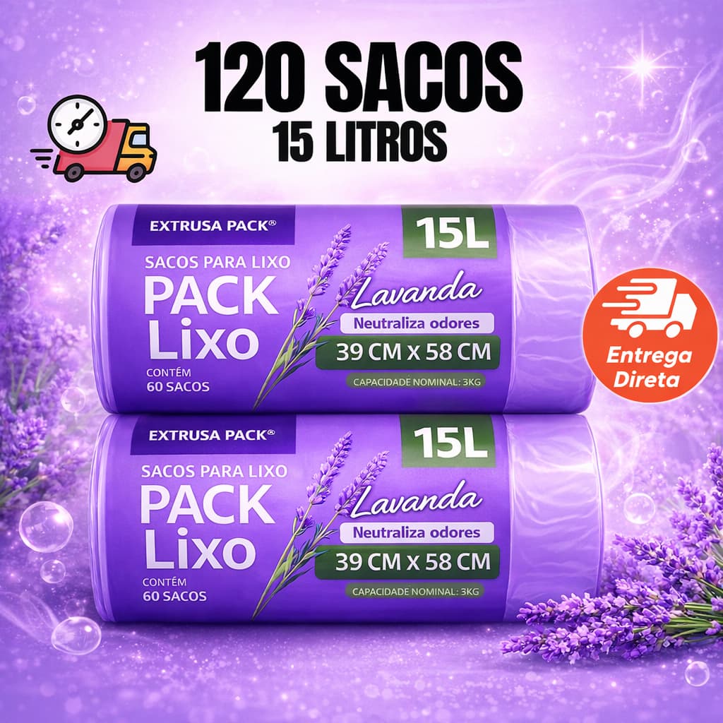 Saco de Lixo Lavanda 15L Perfumado 1/2  Cheiroso Resistente Anti Inseto Anti Odor Perfumado